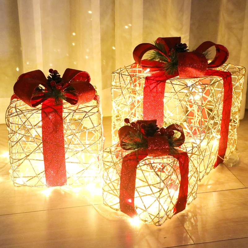 Santa Claus decorations, luminous gift boxes, decorative items, creative gift boxes, outdoor showcase scene decoration