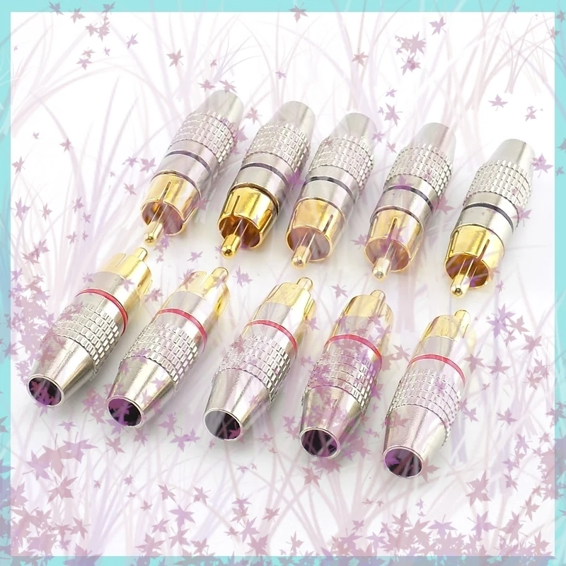 10pcs RCA Male Plug to cabling Connector Adapter Audio Video Cable CCTV camera Non Solder Gold Plated B2