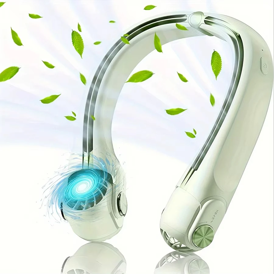 مروحة معلقة على الرقبة محمولة مع شحن USB مروحة توربينية خالية من الشفرة قابلة للتعديل بدون شفرات للطلاب في المنزل والتبريد في الهواء الطلق