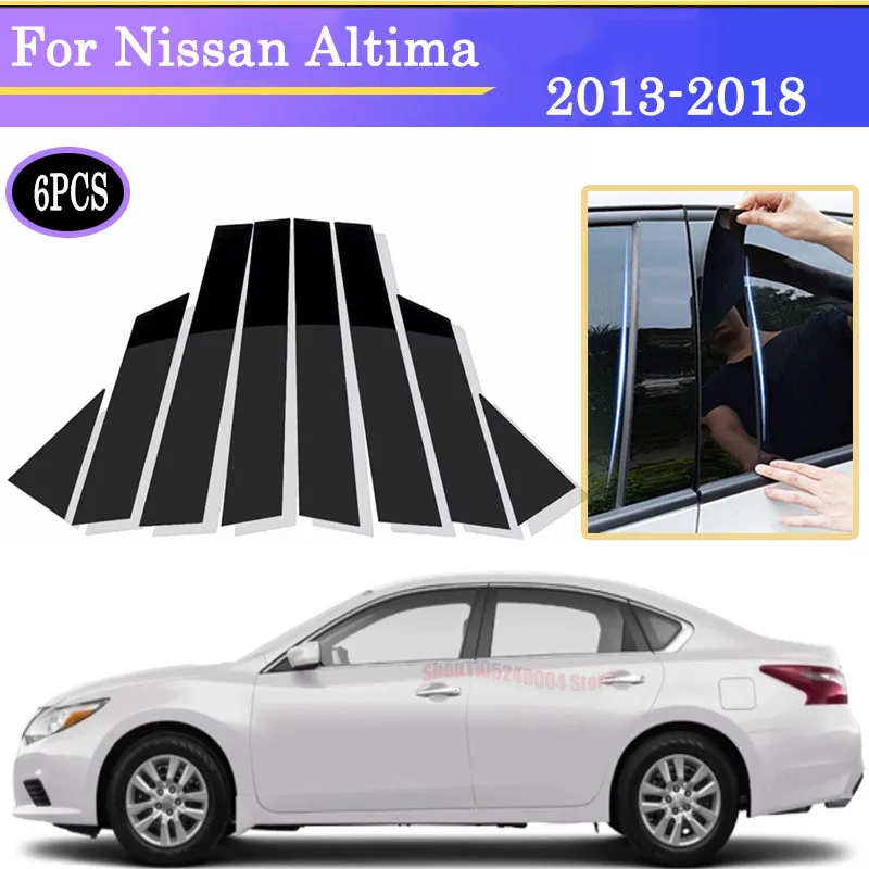 

For Nissan Altima 2013-2018 6Pcs High Gloss Black & Silver Carbon Fiber Window Pillar Post Cover Protective OE Set