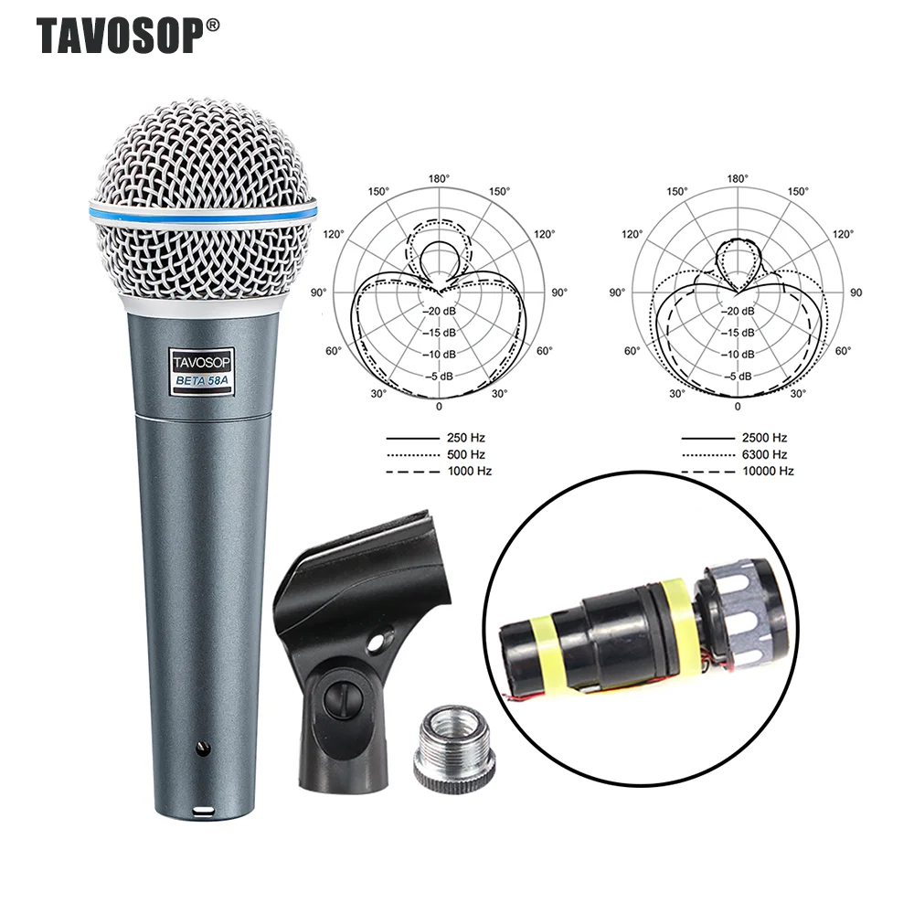 Micrófono Profesional TAVOSOP BETA-58A, Micrófono Vocal Dinámico Supercardioide con Cable, Adecuado para Karaoke y Voz en Vivo