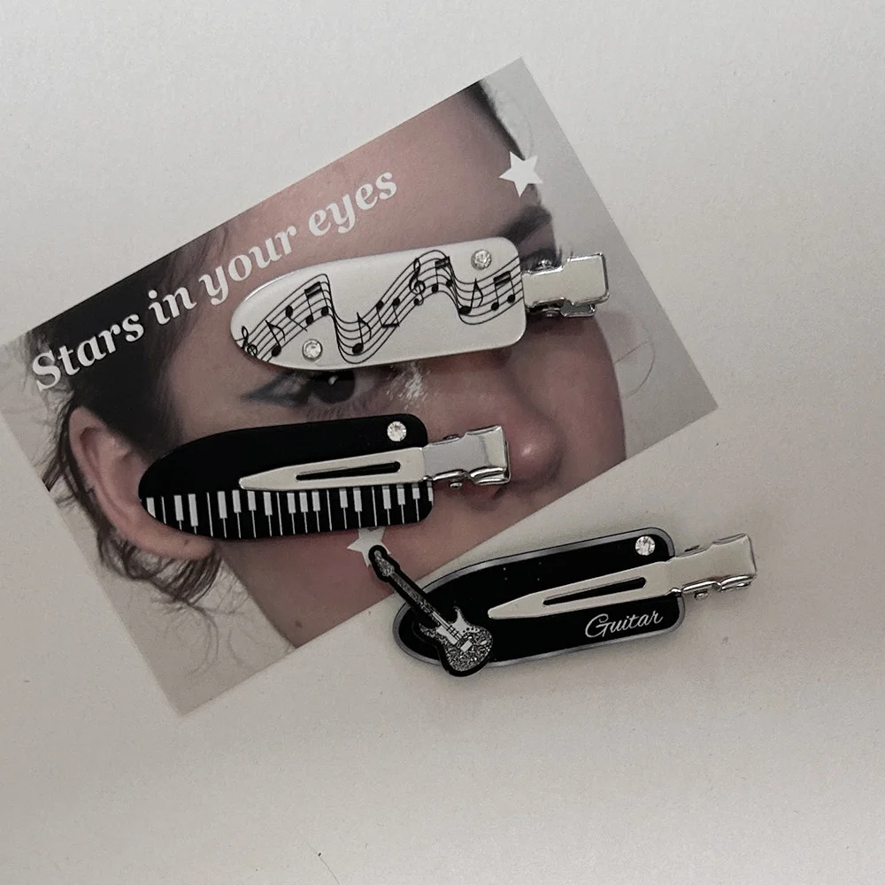 Original Harajuku Piano Guitar Hair Clip with No Trace on the Side Women's Bangs Duckbill Headwear Y2K Valentine's Day Gift view 3