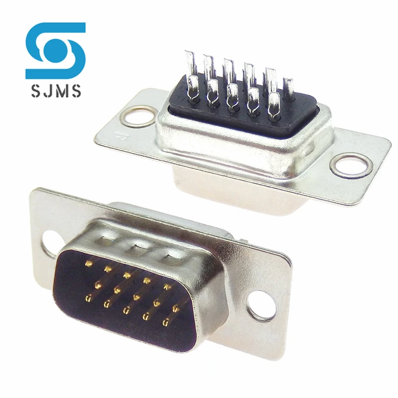 2PCS DB15 connector 3 row 15P hole pin VGA female male plug Socket port adapter D-SUB DP15 U type wiring Solder type 15PIN Black