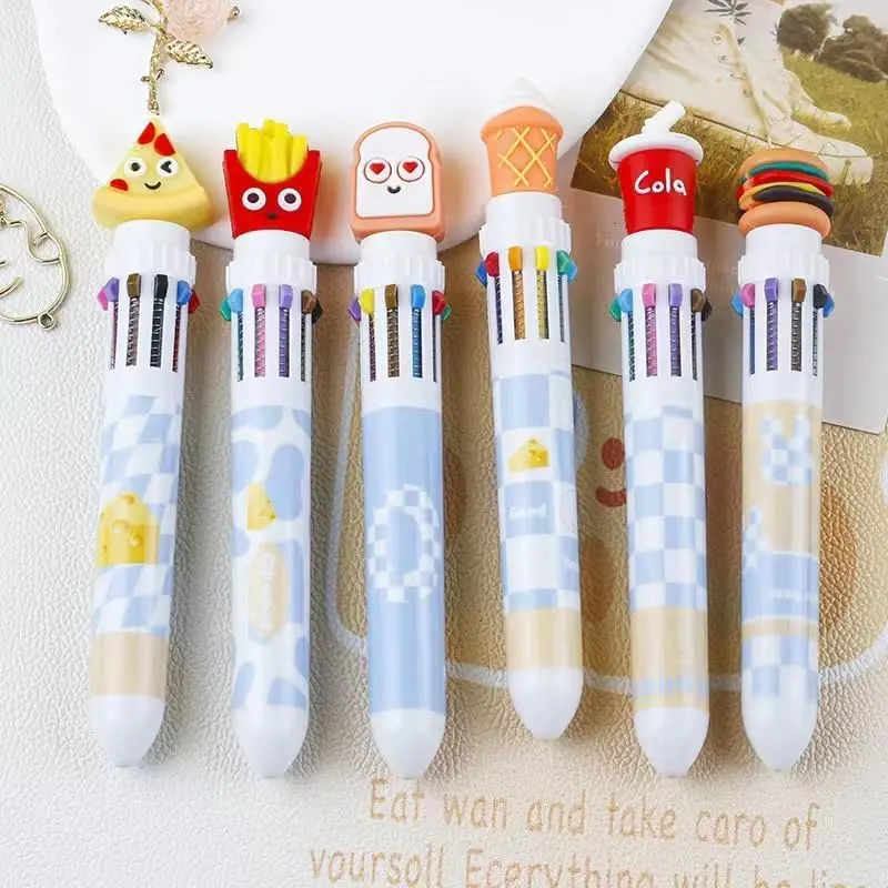 

Multicolor Ink Pens, Retractable Ballpoint Pens Burger and Fries Cartoon pen Fine Point Multicolor Ballpoint Pen Office School Students Supplies 10 Colors（6 Style）