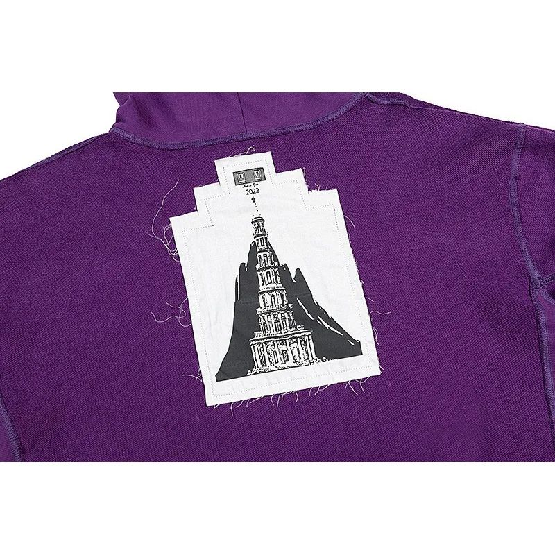 Hip-Hop Loose Purple CAVEMPT C.E Hoodie Men Woman 2022fw Casual Pullover Heavy Fabric Splicing Cav Empt Sweatshirts Inside Tags