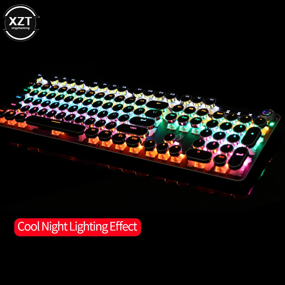 Round Key Game Mechanical Keyboard Retro Punk Knob Electroplating 104 Key Computer Keyboard Backlight USB Wired Laptop Keyboard