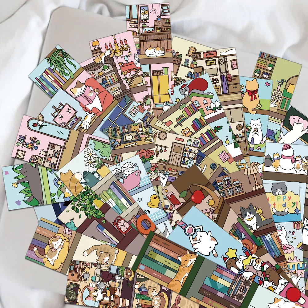 30PCS Creative Cat and Bookshelf Cute Ins Style Bookmark Decoration Student Books Page Annotation Gift Decoration Bookmarks