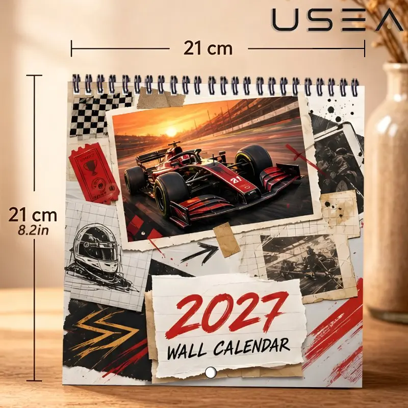 2027Wall Calendar,Formula Race Car Themed Monthly Planner&Yearly Organizer with Habit Tracker,Christmas New Year Seasonal Gift