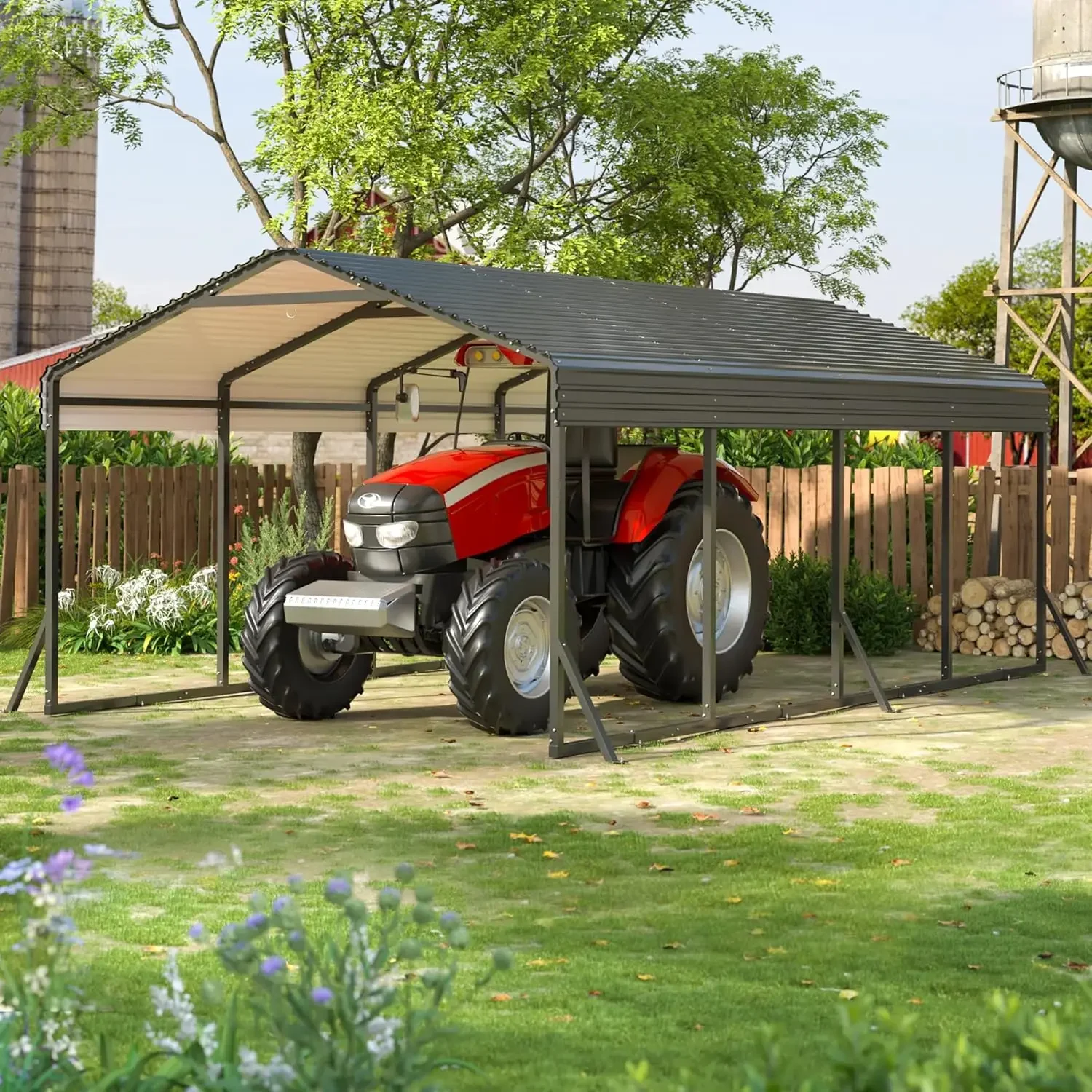 

Carport 12x20 FT Metal Carport with Reinforced Base Outdoor Heavy Duty Garage Galvanized Car Shelter for Pickup, Boat