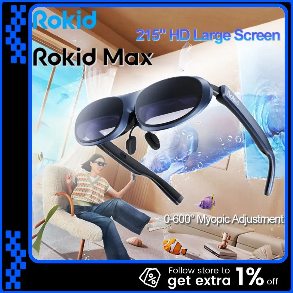 Rokid Max 3D AR Smart Virtual Glasses 215-дюймовый максимальный экран Smart Lens 1080P FHD Micro OLED Компьютерные очки для телефонов/переключателей/PS5