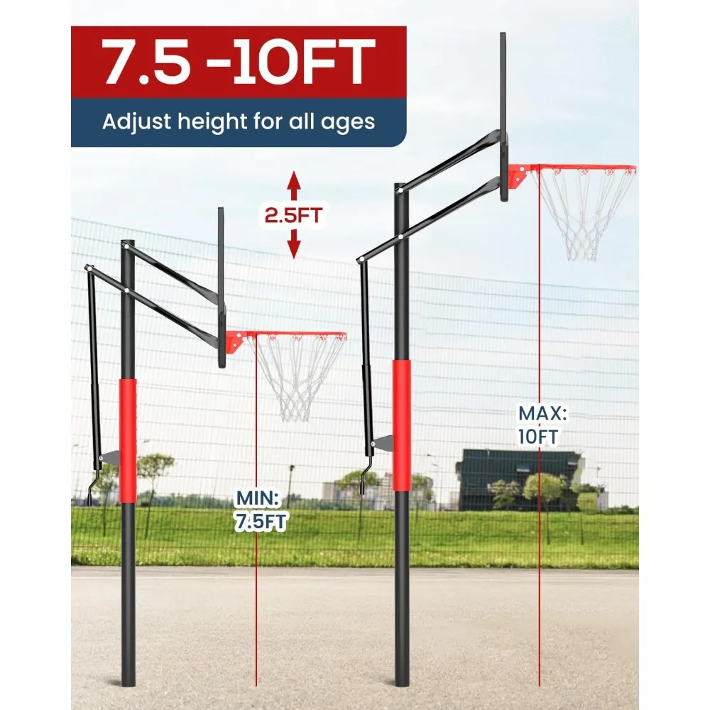 Golfe de basquete externo ajustável de 10 pés com manivela, sistema inground inquebrável de 45-54 polegadas para quadros domésticos