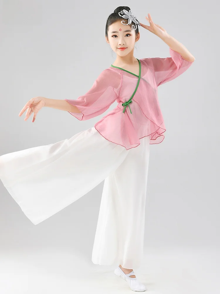 

Elegant Classical Dance Performance Costume for Girls Children's Flowing Gown Fairy Tale Hanfu Practice Dancewear Polyester