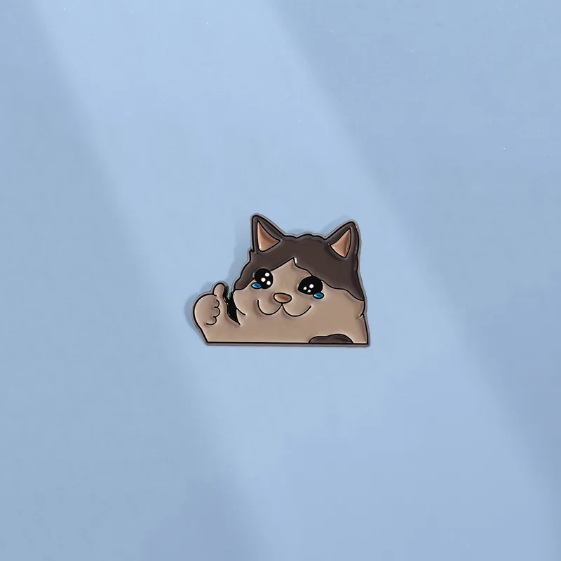 Thumb Up Crying Cat Enamel Pin Kawaii Humorous Animal Brooch Lapel Backpack Badge Funny Jewelry Gifts For Cat Lovers Friends