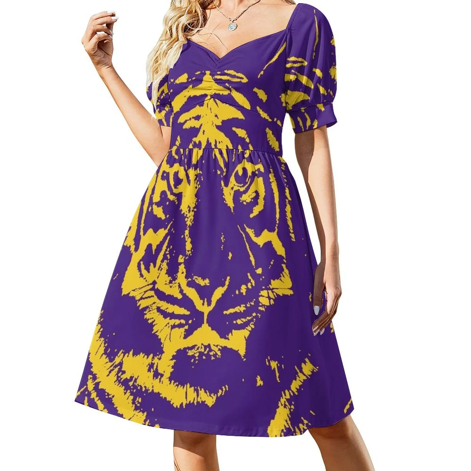 

Royal Tiger Gameday Dress Bayou Bengal Yellow Short Sleeved Dress purple dress womens bandage