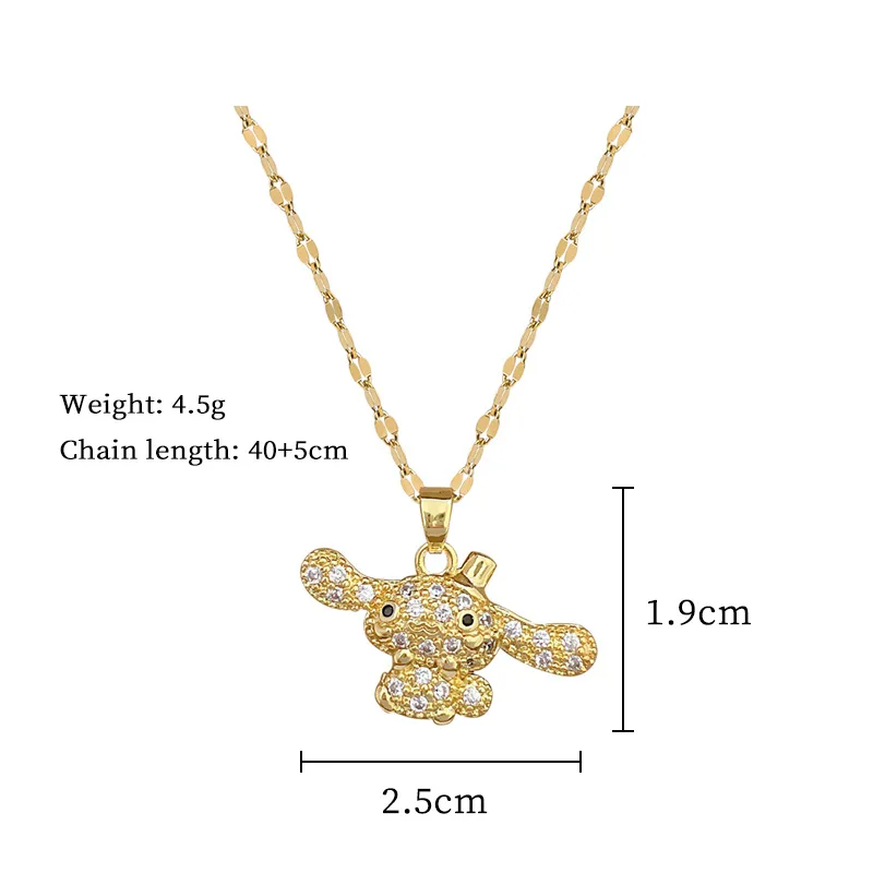 New Sanrio  Cinnamon Dog Necklace Kawaii Diamond Anime Pendant Stainless Steel Clavicle Chain Girl Accessories Holiday Gifts