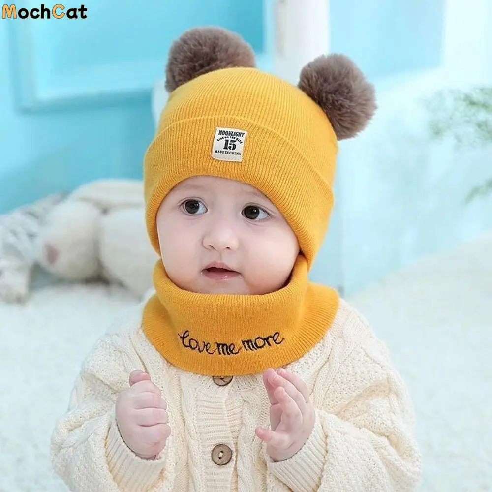 

Creative Plush Ears Toddler Cap Windproof Autumn Winter Boy Girl Cap Winter Hats Scarf Set Infant Knitted Hat Lovely Beanie Hat