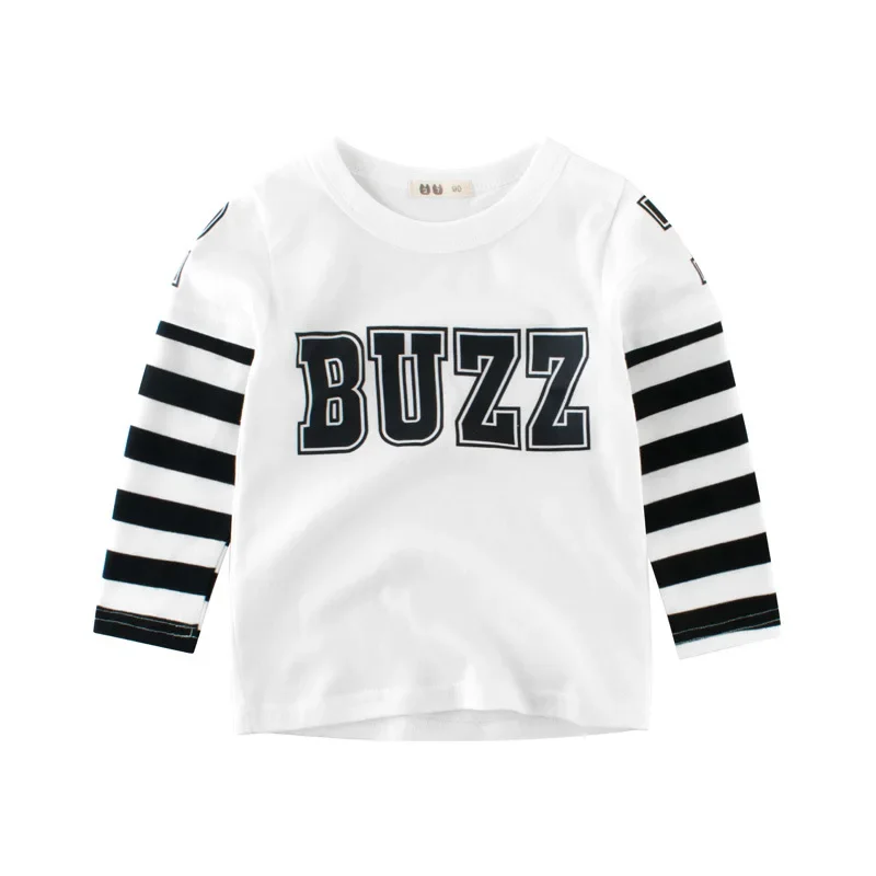 Autumn Cotton Letter Print T-Shirts for Boy Children Tops Kids Clothes Tee Baby Boys Girls Stripe Long Sleeve T Shirt 2-9 Years