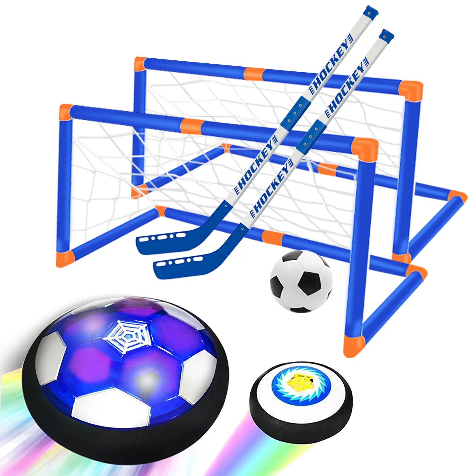 Hover Soccer Ball set, 2-in-1 Indoor and Outdoor Soccer Ball, Hover Hockey Set for Kids Ages 3 +, Rechargeable LED Birthday Gift