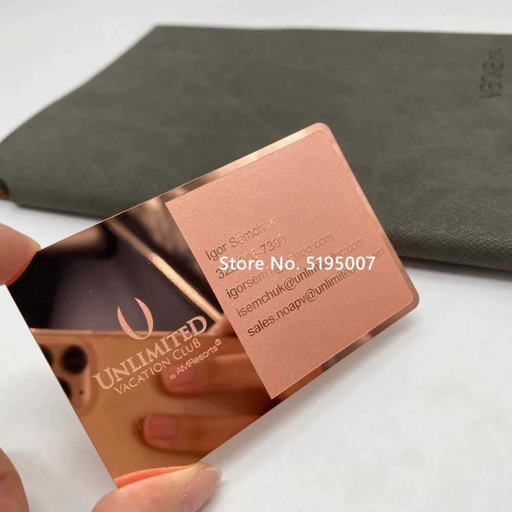 

High end customized etch golden silver mirror metallic card for business