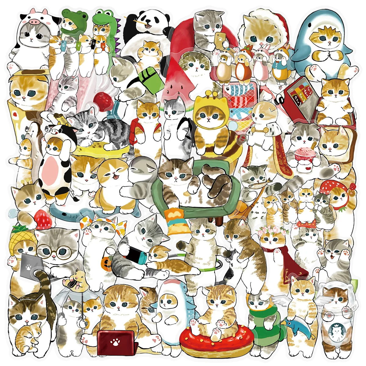 50PCS Kawaii Cat Mofusand Graffiti Transparent Stickers DIY 