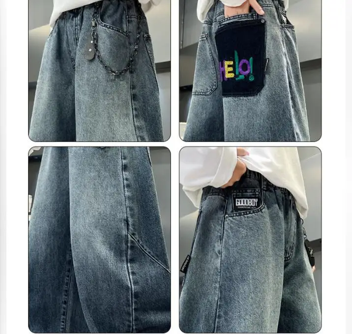 New Arrival 2026 Teens Boys Jeans Autumn Casual Straight Wide Leg Denim Pants Loose Children Fashion Trousers for Kids 4-14 Year