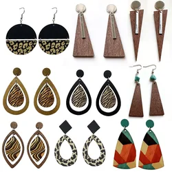 Vintage Geometric Earrings Bohemian Leopard Printed Exaggerated Personality Wooden Earrings for Women Fashion Jewelry Gifts