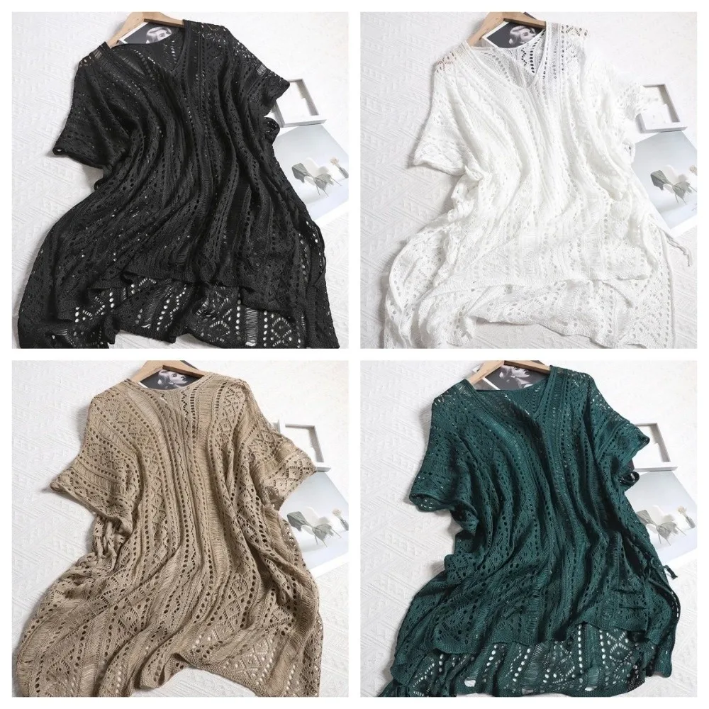 Oversized oco para fora maiô cobrir com decote em v crochê camisola de malha biquíni cobrir estilo boêmio malha beach wear piscina