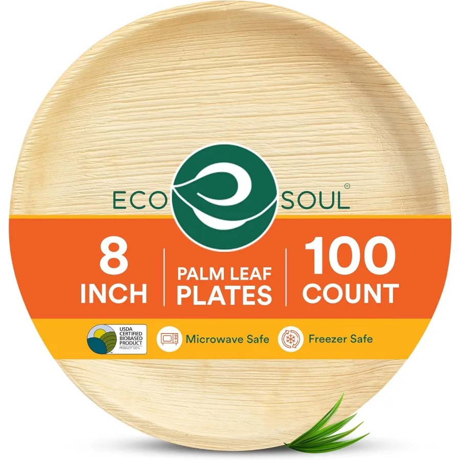 

Compostable 8 Inch Palm Leaf Round Plates 100 Count Like Bamboo Plates Biodegradable EcoFriendly Microwave and Oven Safe
