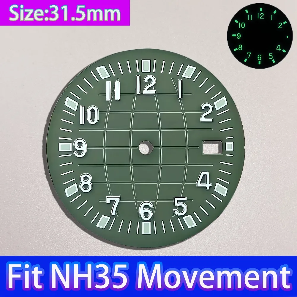 31.5mm Green Luminous Dial For NH35 NH36 Movement High Quality Men's Watch Mod Parts Accessories Replacement Repair Tools view 5