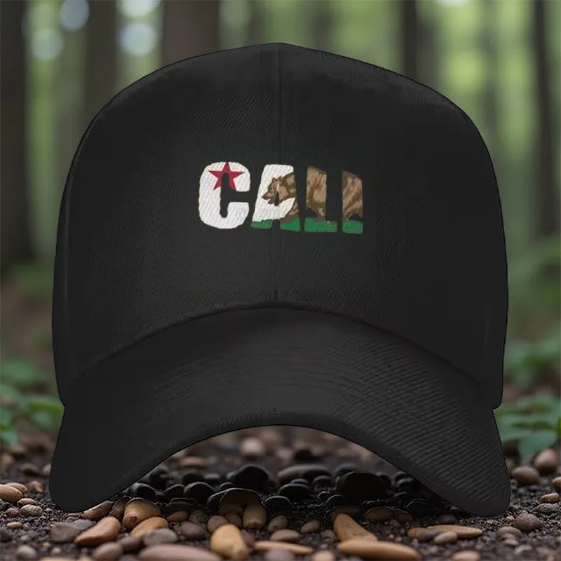 Gorra de béisbol con estampado de estrellas Cali Bear, gorra unisex informal ajustable de poliéster para exteriores