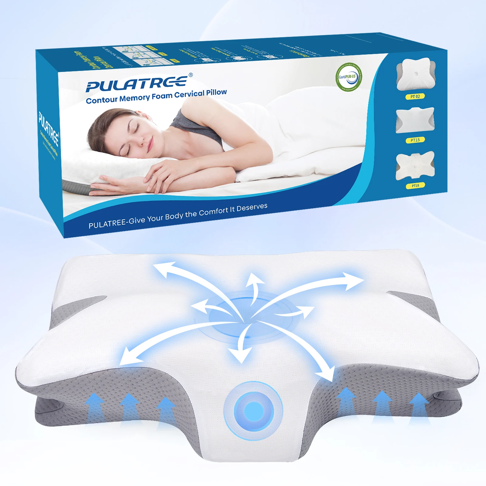 Oreiller cervical Pulatree pour soulager la douleur au cou et aux épaules, oreiller ergonomique en
