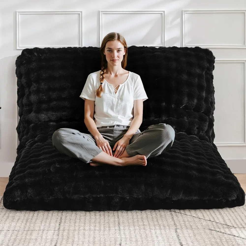 

3 in 1 Giant Bean Bag Chair for Adults, Plush Fluffy Bean Bag Couch w/High-Density Memory Foam Filling, Convertible Flo