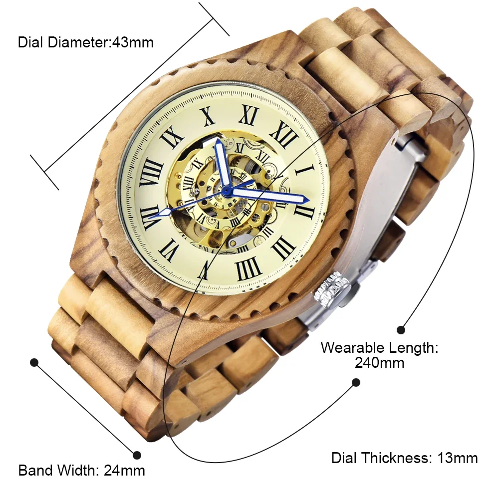 NEW Light Colored Wooden Spiral Design Roman Digital Mechanical Men\'s Watch Casual Fashion Folding Buckle Wooden Watch