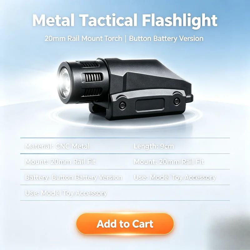 Secure Mount Metal Flashlight Module Button Battery Powered 20mm Rail Lighting Accessory for Hobby Collection Toys