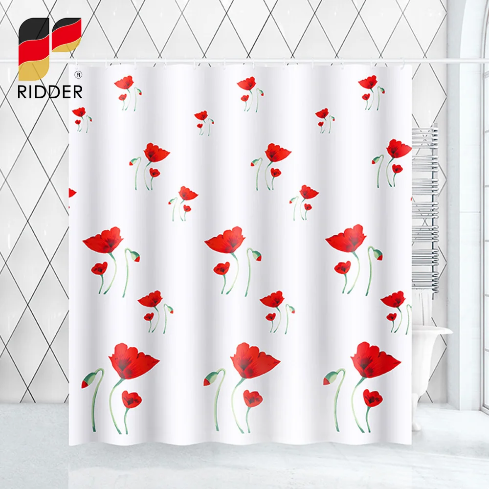 RIDDER Rose Shower Curtain Textile,Thicken Mildew Proof Durable Bathroom Screens Rust Proof Grommets for Bathroom Accessories