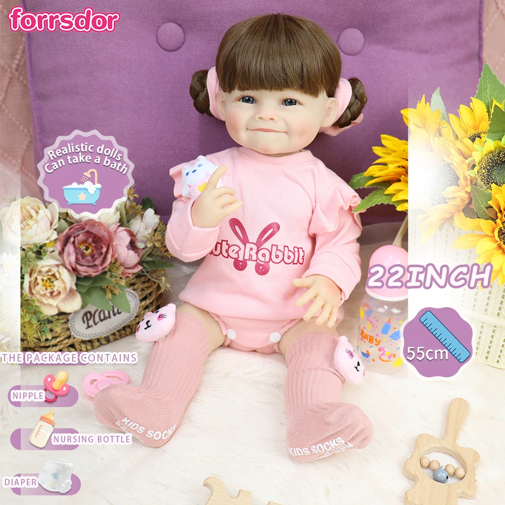 

55cm Full Body Silicone Silicone Vinyl Reborn Toddler Doll Raya with Pink Suit Lifelike Soft Touch for Girl Best Christmas Gift