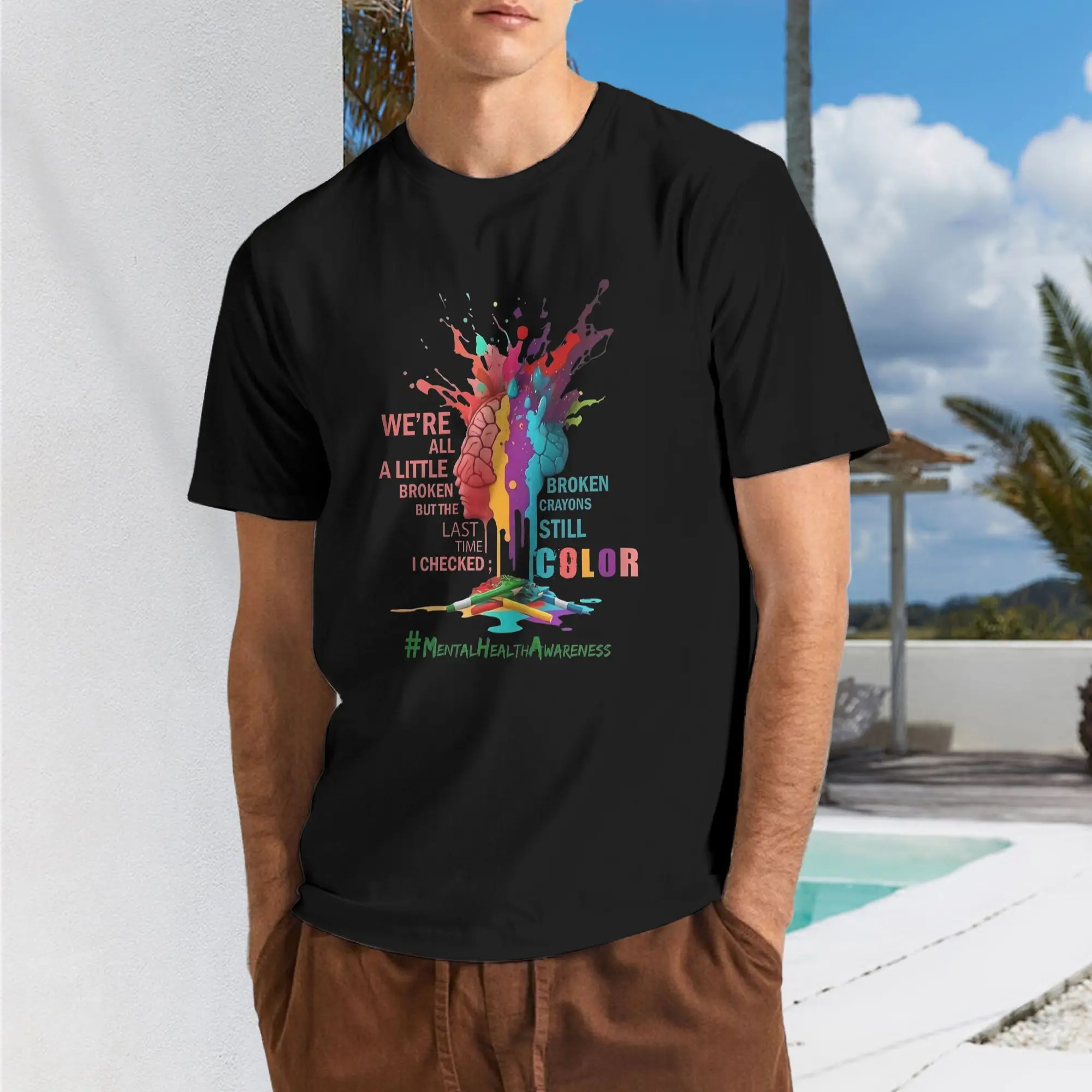 

New 2025 yaer Mental Health Awareness Brain Art t shirt men sleeve shirt