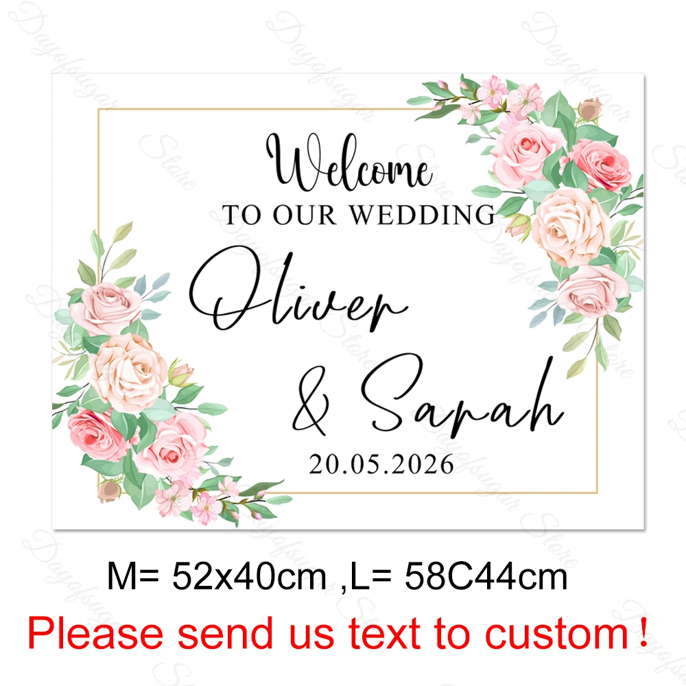 Custom Florals Welcome Sign Mosaic Board Rose Flowers Personalized Welcome to our Wedding Sign for Wedding Birthday Party Decor