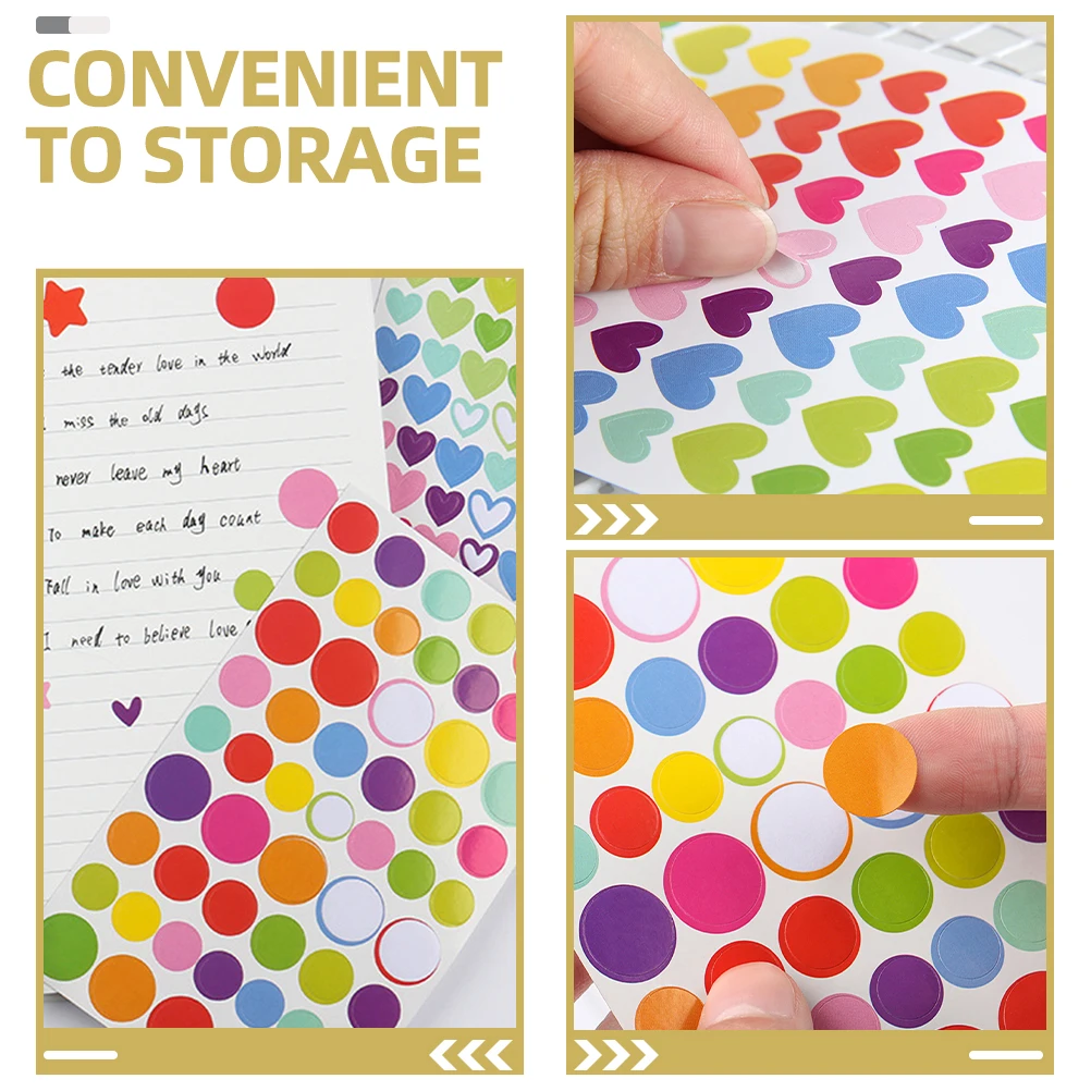 

60 Sheets Sticker Small Dot Stickers Colored Heart-shaped Labels Self-adhesive Colorful