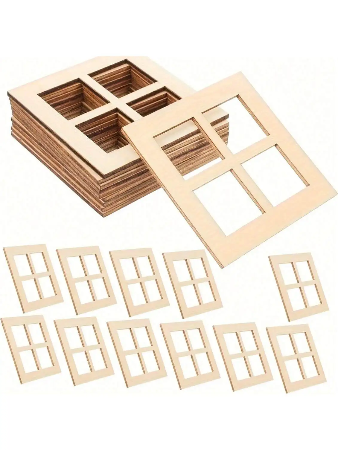 15-piece wooden miniature window set, 2.76 x 2.76 inch miniature house home accessories, doodles, and paintings, suitable for DI
