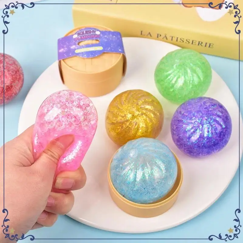 Glitter Mochi Realistic Steamer Bun Stress Reliever  Sensory Fidget Toy Fun Novelty Gift for Friends Family Holiday