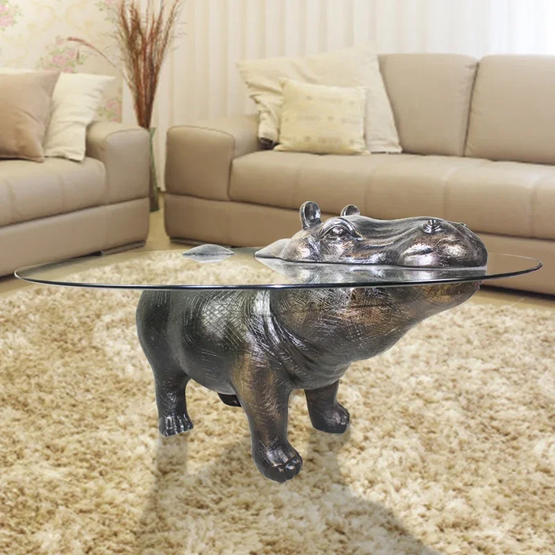 Hot Sale Hippo Table Decorative Coffee Table Glass Crafts Hippo Table