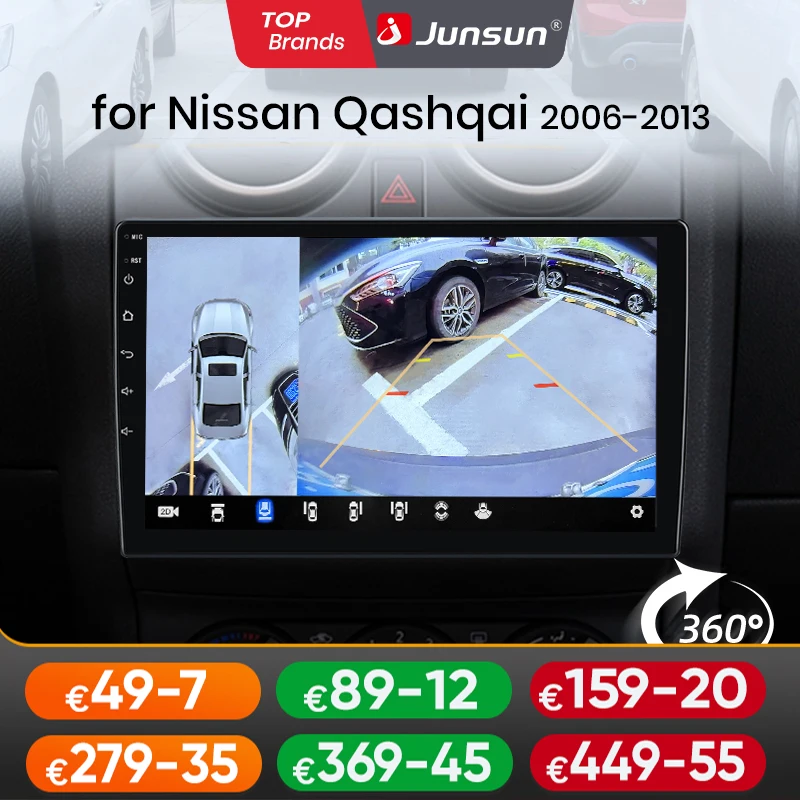 Junsun Qualcomm 8-Core 360° Panoramic Camera Wireless CarPlay Android Auto Car Radio for Nissan Qashqai J10 2006 2007- 2013 GPS
