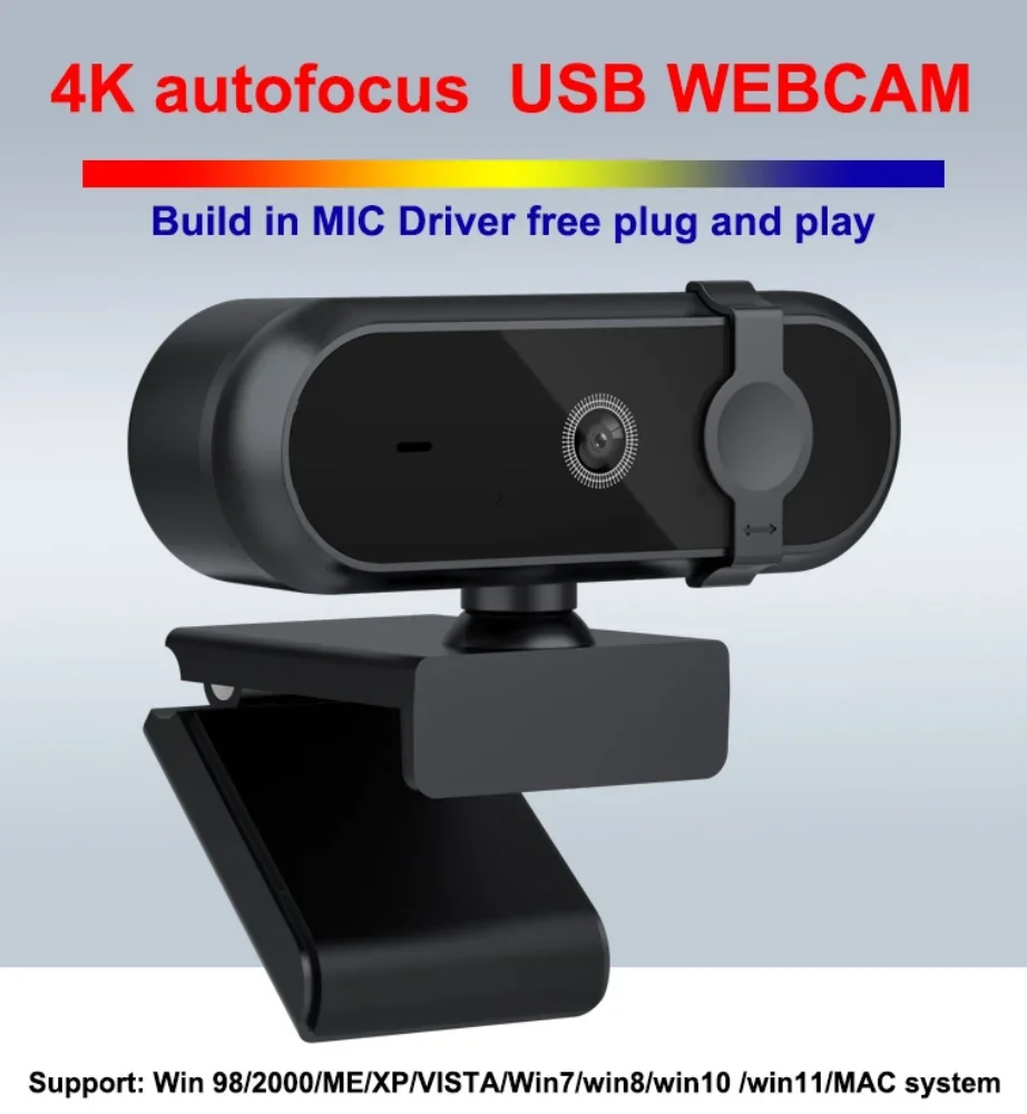 4K 2K Autofoucs Webcam 30fps Full HD Microphone for Gamer YouTube Live Video Calling Meeting Driver Free USB Plug Laptop PC Work