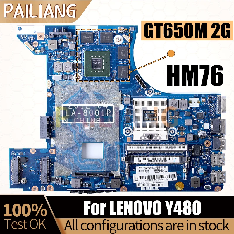 

For LENOVO Y480 Laptop Mainboard LA-8001P SLJ8E N13P-GT-A2 HM76 GT650M 2G 90000432 Notebook Motherboard Full Test