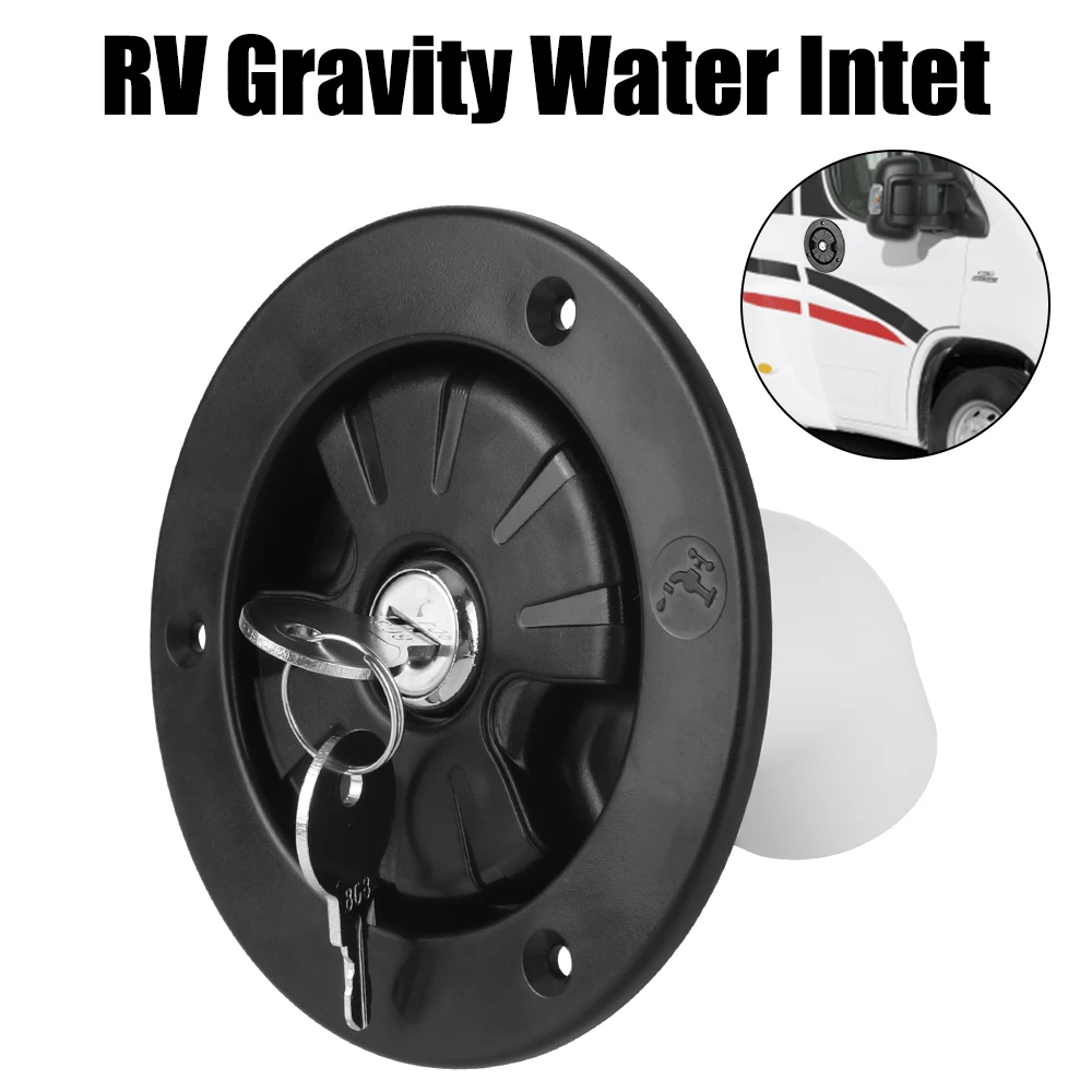 

RV Car Accessories Gravity Fresh Water Fill Hatch Inlet Filter Lockable For RV Auto Boat Camper Trailer White Caravan 80mm