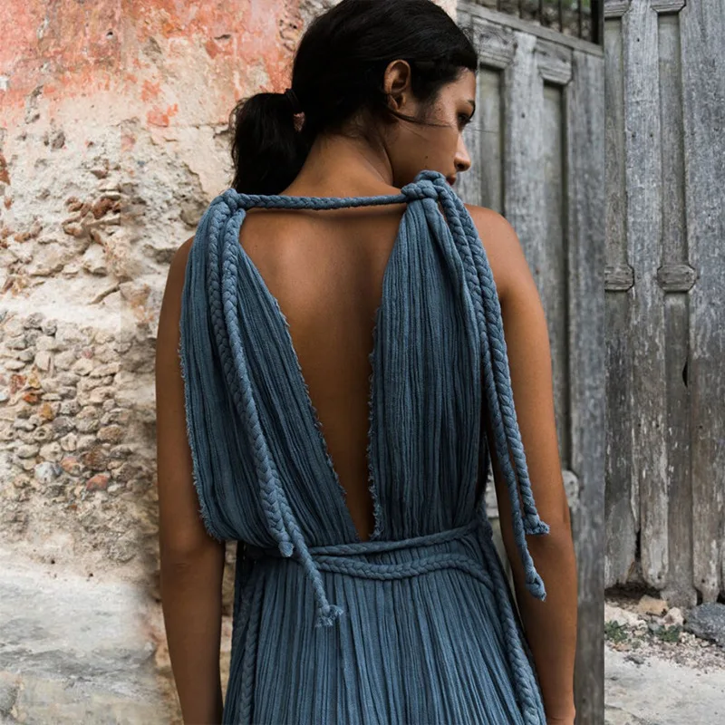 

2024 Spring New Women's Strap Off The Shoulder Sexy Hanging Neck Loose Vacation Beach Skirt For Women