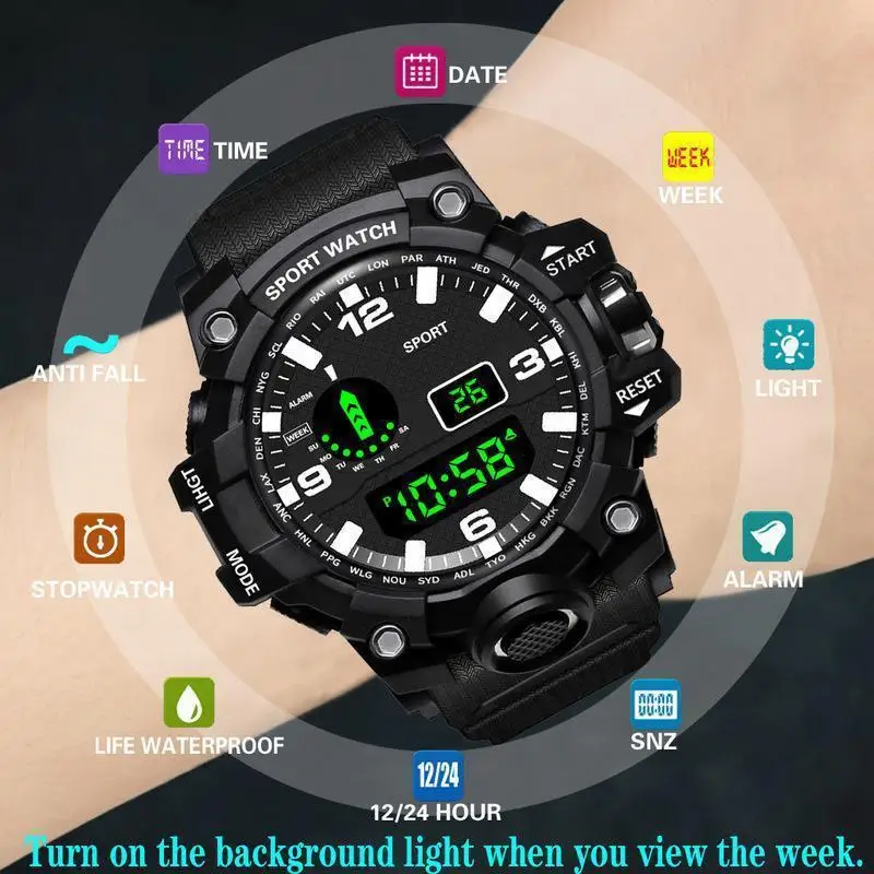 Sports Waterproof Children Watches for Boys Multi Function Outdoor Digital Kids Watch For Women Man Students Gifts