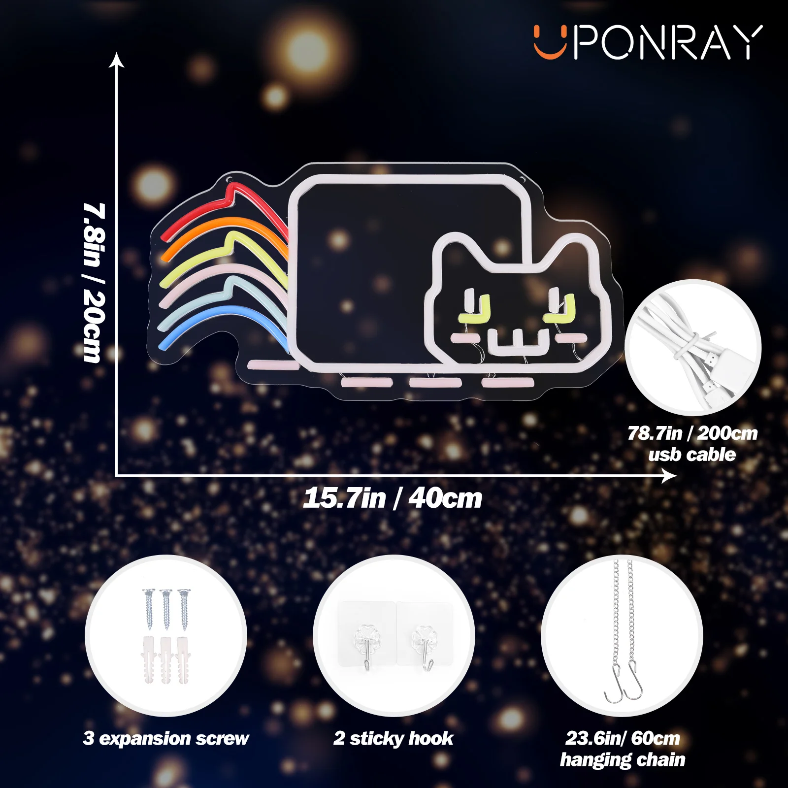 UponRay Rainbow Cat Neon Sign Dimmable USB Animal Neon Lights for Bedroom Pet Shop Game Room Birthday Party Decorations Gifts