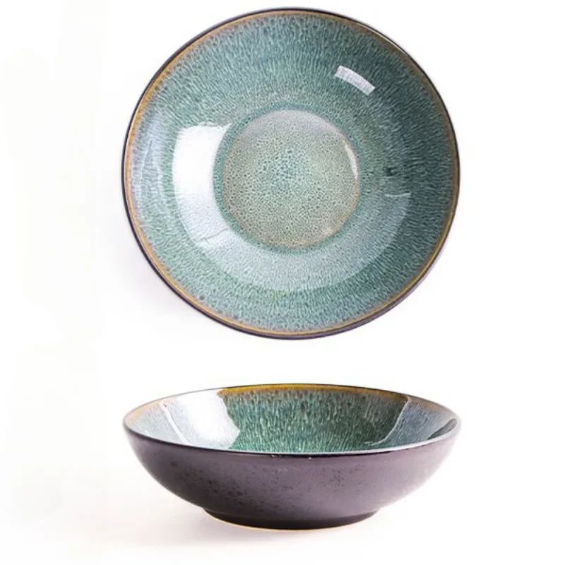 

Зеленая керамическая миска в китайском стиле, бытовая миска для лапши, специальная миска для рамэна, коммерческая